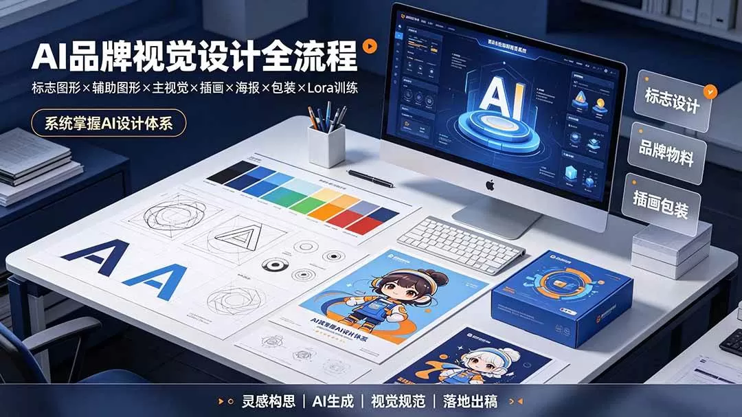 （19372期）AI品牌视觉设计全流程：标志图形×辅助图形×主视觉×插画×海报×包装×Lora训练，系统掌握AI设计体系