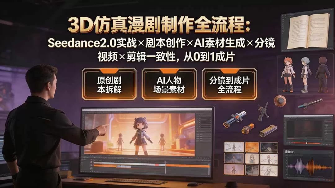 (19341期)3D仿真漫剧制作全流程:Seedance2.0实战×剧本创作×AI素材生成×分镜视频×剪辑一致性,从0到1成片 (19341期)3D仿真漫剧制作全流程:Seedance2.0实战×剧本创作×AI素材生成×分镜视频×剪辑一致性,从0到1成片