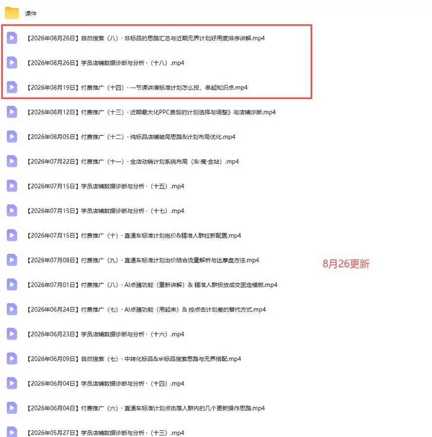（20094期）2026淘宝电商终局之战VIP课-更新：自然搜索+直通车+无界+精准人群，系统掌握测款动销与全店推广布局方法