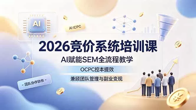 （19185期）2026竞价系统培训课，AI赋能SEM全流程教学，OCPC控本提效，兼顾团队管理与副业变现