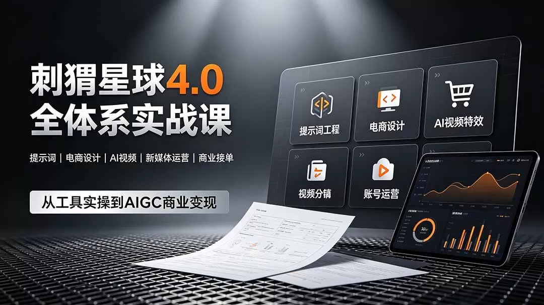 （19224期）刺猬星球4.0全体系实战课，覆盖提示词工程、电商设计、AI视频特效与新媒体运营，一站式掌握AIGC商业核心技能
