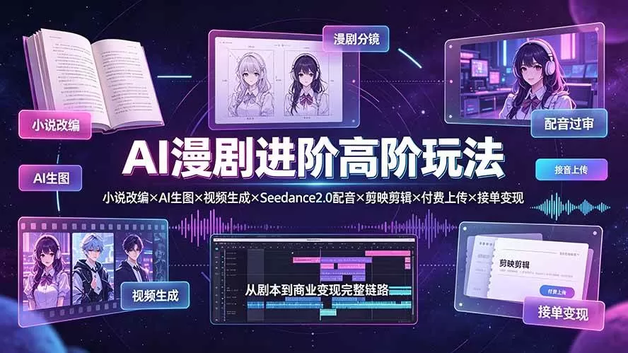 （19430期）AI漫剧进阶高阶玩法：小说改编×AI生图×视频生成×Seedance2.0配音×剪映剪辑×付费上传×接单变现