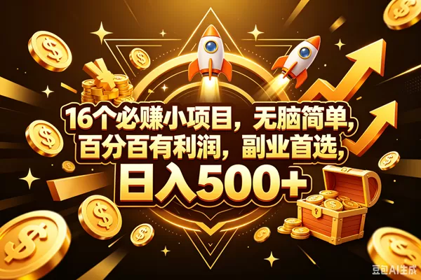 （18440期）16个必赚钱的小项目，百分百赚米，无脑简单，副业首选，日入300+