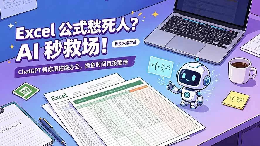 （19487期）Excel 公式愁死人？AI 秒救场！ChatGPT 帮你甩枯燥办公，摸鱼时间直接翻倍【原创双语字幕】