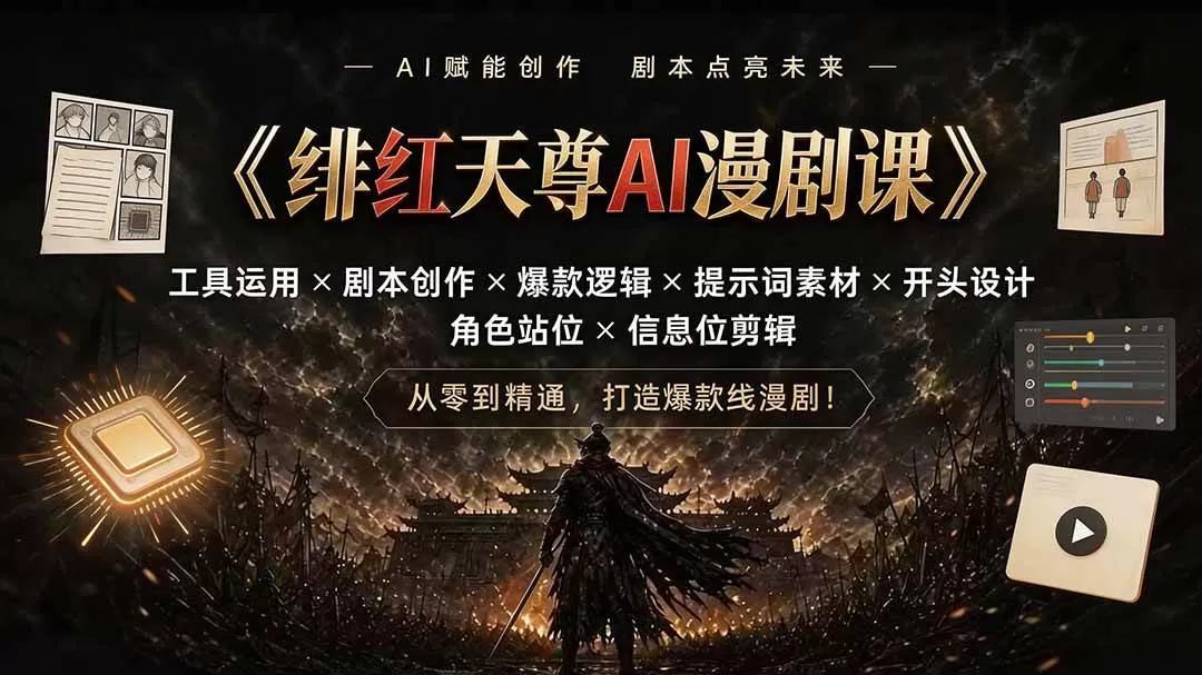 （19597期）绯红天尊AI漫剧课｜工具运用×剧本创作×爆款逻辑×提示词素材×开头设计×角色站位×信息位剪辑