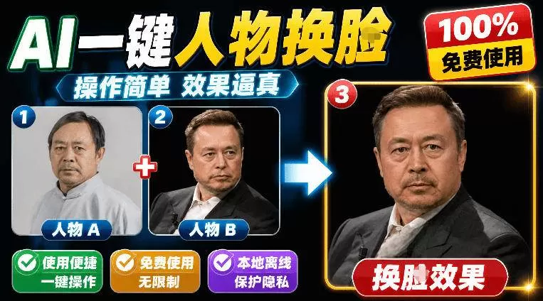 （19012期）纯离线本地运行！AI一键人物lian部替换软件，支持图片换lian，效果逼真，最便捷换lian工具FaceSwap