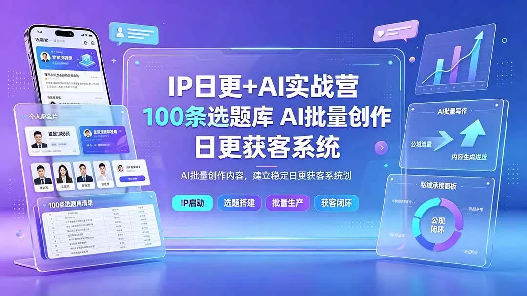 （19353期）IP日更+AI实战营：IP置顶视频制作×100条选题库搭建×10条日更规划，AI批量创作内容，建立稳定日更获客系统