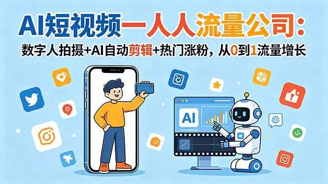 （18864期）AI短视频一人流量公司：数字人拍摄+AI自动剪辑+热门涨粉，从0到1流量增长