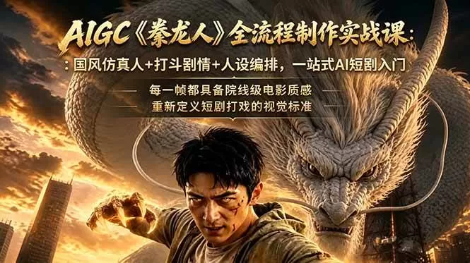 （18849期）AIGC《豢龙人》全流程制作实战课：国风仿真人+打斗剧情+人设编排，一站式AI短剧入门