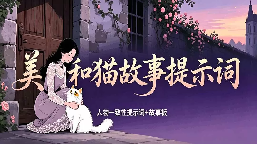 （18909期）美女和猫故事提示词，人物一致性提示词+故事板