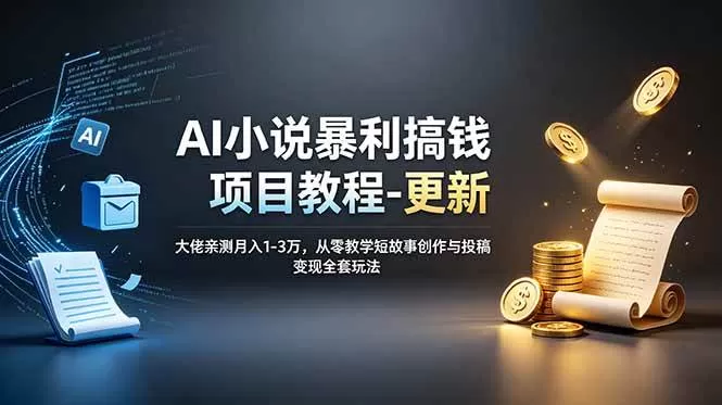 （19030期）AI小说暴利搞钱项目教程-更新，大佬亲测月入1-3万，从零教学短故事创作与投稿变现全套玩法