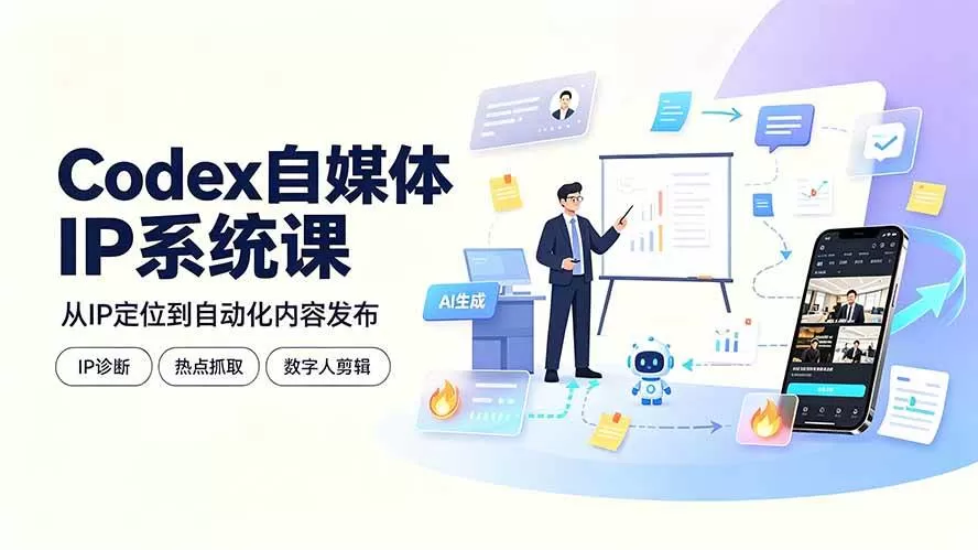 （19258期）Codex自媒体IP系统课：IP诊断/热点抓取/IP蒸馏 Skill，爆款复刻数字人多平台自动发布教程