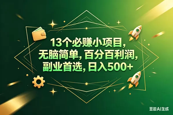 （18315期）13个必赚钱的小项目，百分百赚米，无脑简单，副业首选，日入300+