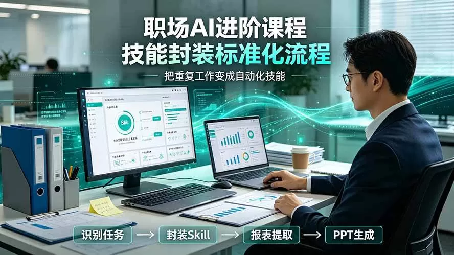 （19369期）职场AI进阶课程；多类实用Skill工具实操，专属技能封装标准化流程，报表行业报告一键提取核心内容