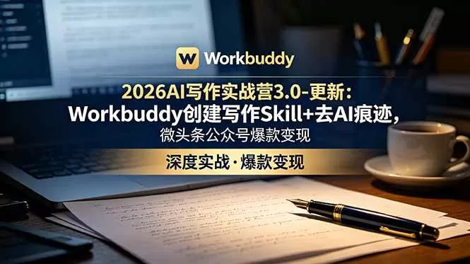 （18995期）2026AI写作实战营3.0-更新：Workbuddy创建写作Skill+去AI痕迹，微头条公众号爆款变现