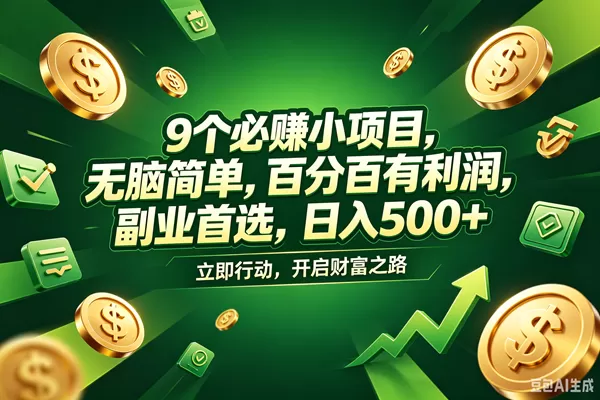 （18562期）9个必赚钱的小项目，百分百赚米，无脑简单，副业首选，日入398+