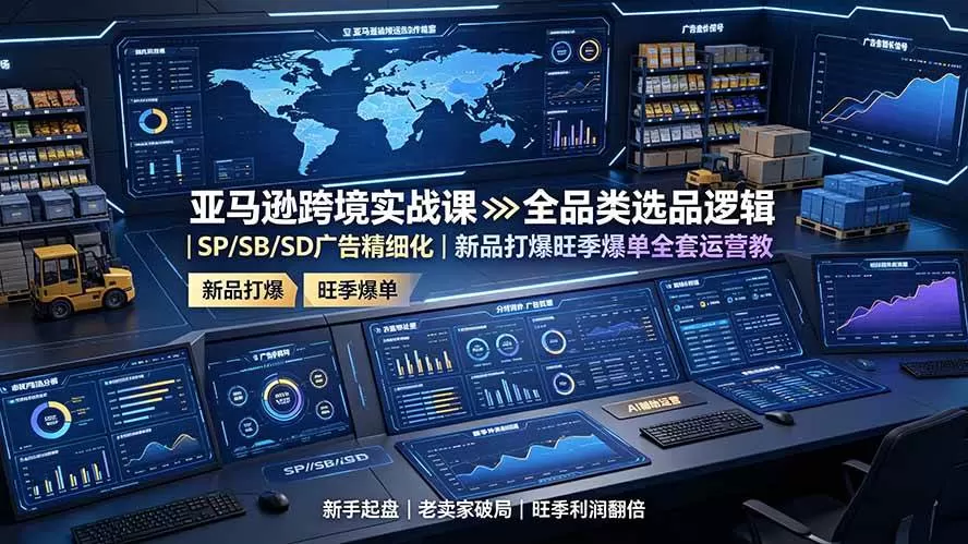 （19352期）亚马逊跨境实战课：全品类选品逻辑｜SP/SB/SD广告精细化｜新品打爆旺季爆单全套运营教程