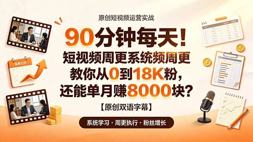 （19265期）90 分钟每天！短视频周更系统教你从 0 到 18K 粉，还能单月赚 8000 块？【原创双语字幕】