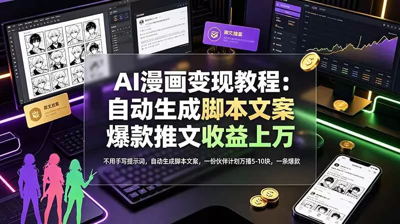 （19170期）AI漫画变现教程：不用手写提示词，自动生成脚本文案，一份伙伴计划万播5-10块，一条爆款推文收益上万