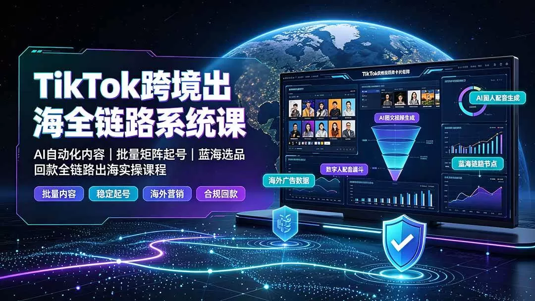 （19425期）TikTok跨境出海全链路系统课-2026年7月：AI自动化内容｜批量矩阵起号｜蓝海选品回款全链路出海实操课程