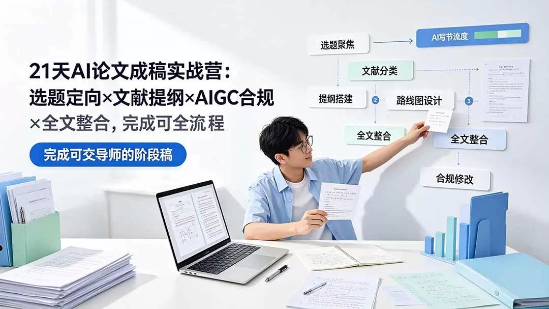 （19334期）21天AI论文成稿实战营：选题定向×文献提纲×AIGC合规×全文整合，完成可交导师的阶段稿