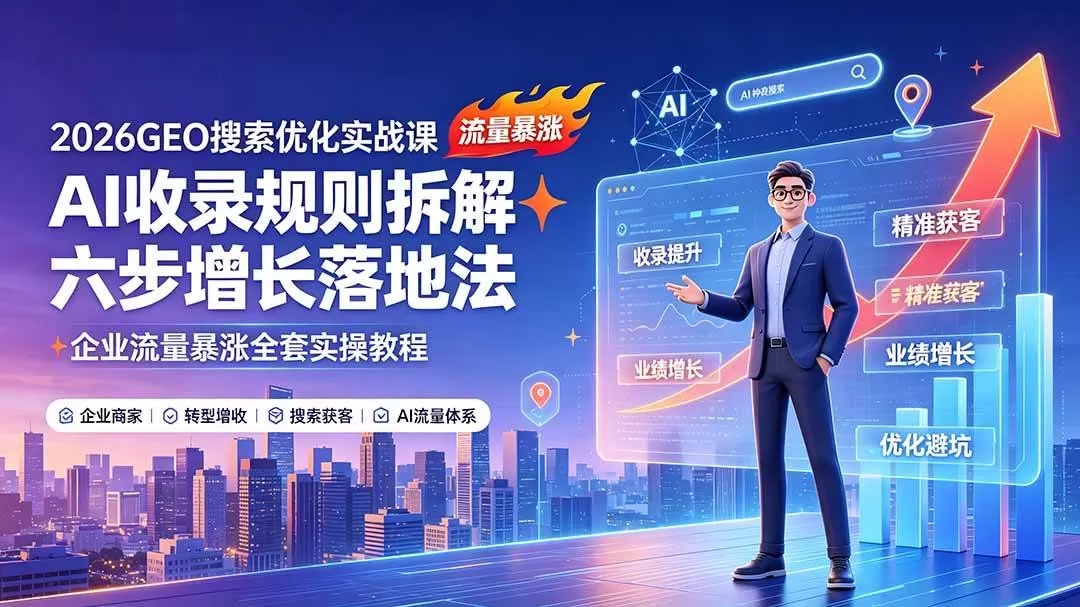 （19333期）2026GEO搜索优化实战课：AI收录规则拆解｜六步增长落地法｜企业流量暴涨全套实操教程
