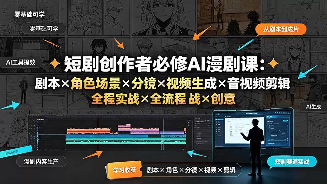 （19459期）短剧创作者必修AI漫剧课：剧本×角色场景×分镜×视频生成×音视频剪辑×全流程实战×创意短片拆解