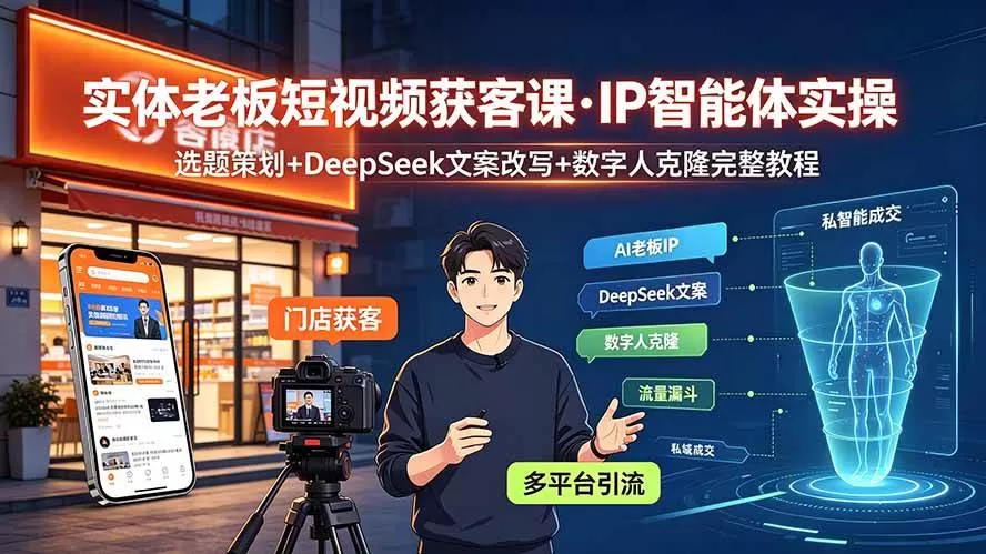 （19260期）实体老板短视频获客课·IP智能体实操｜选题策划+DeepSeek文案改写+数字人克隆完整教程