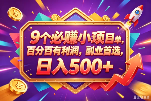 （18462期）9个必赚钱的小项目，百分百赚米，无脑简单，副业首选，日入380+