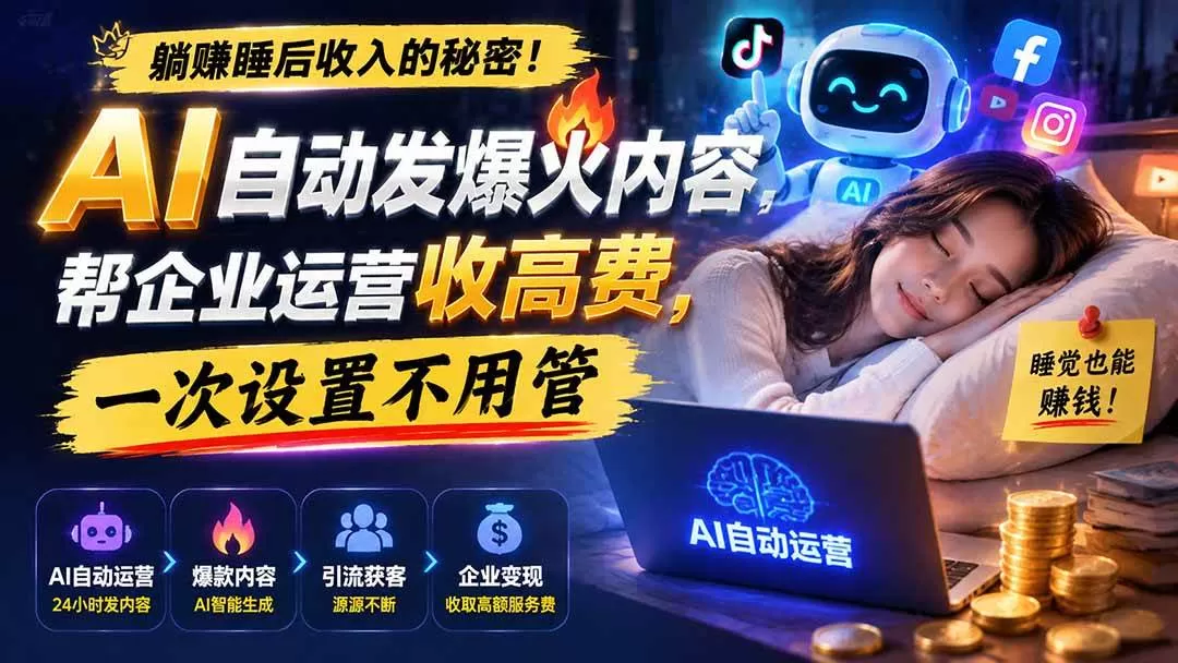 （19826期）躺赚睡后收入的秘密！AI 自动发爆火内容，帮企业运营收高费，一次设置不用管【原创双语字幕】