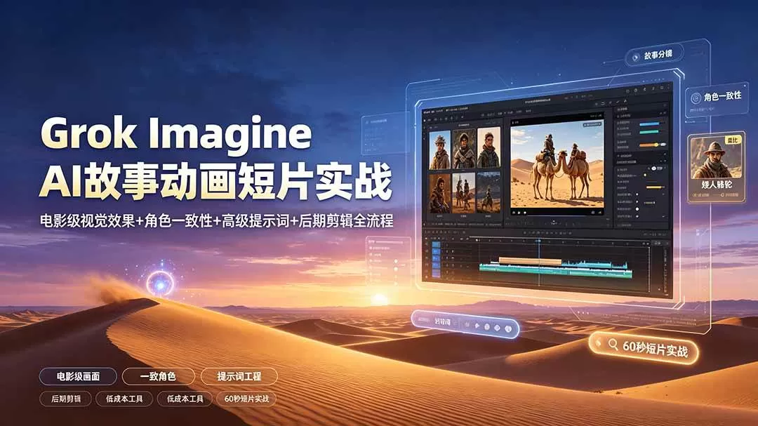 （19305期）Grok Imagine AI故事动画短片实战：电影级视觉效果+角色一致性+高级提示词+后期剪辑全流程