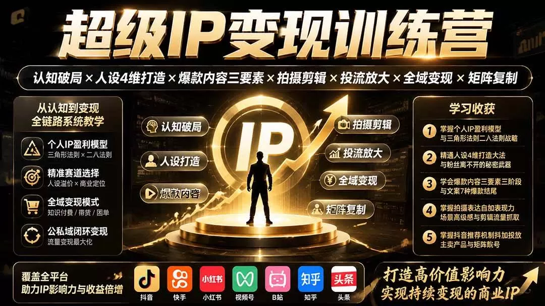 （19698期）超级IP变现训练营：认知破局×人设4维打造×爆款内容三要素×拍摄剪辑×投流放大×全域变现×矩阵复制