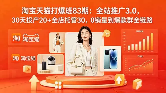 （18920期）2026淘宝天猫打爆班83期：全站推广3.0，30天投产20+全店托管30，0销量到爆款群全链路