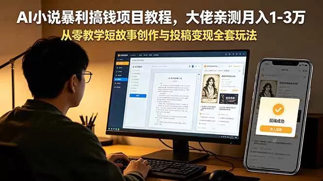 （18913期）AI小说暴利搞钱项目教程-更新，大佬亲测月入1-3万，从零教学短故事创作与投稿变现全套玩法