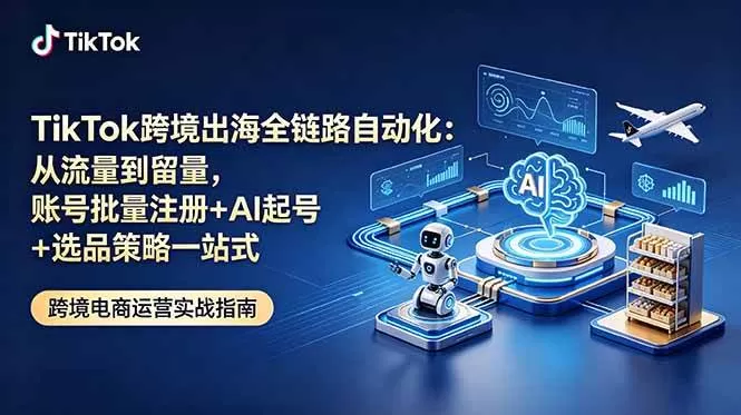 （18907期）TikTok跨境出海全链路自动化：从流量到留量，账号批量注册+AI起号+选品策略一站式