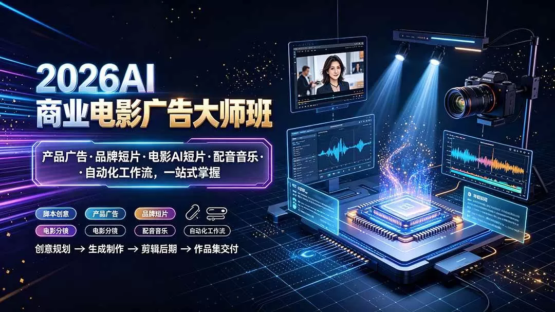 （19303期）2026AI商业电影广告大师班：产品广告·品牌短片·电影AI短片·配音音乐·自动化工作流，一站式掌握