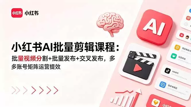 （18959期）小红书AI批量剪辑课程：批量视频分割+批量发布+交叉发布，多账号矩阵运营提效