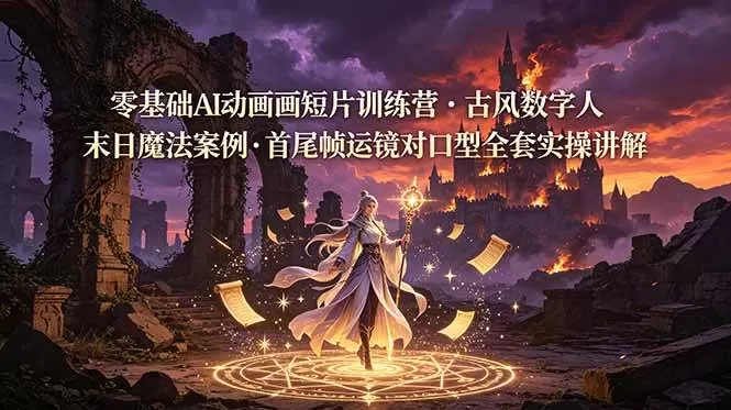 （19078期）零基础AI动画短片训练营，古风数字人末日魔法案例，首尾帧运镜对口型全套实操讲解