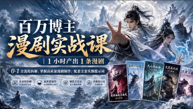 百万博主漫剧实战课｜1小时产出1条漫剧，0‑1全流程拆解，掌握高质量漫剧制作，配套全套实操提示词